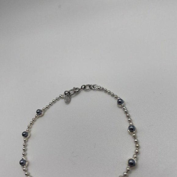 Signed Monet - Silver Tone Bracelet With Blue Faux Pearls 7 1/2 Inch Dainty - Picture 2 of 9